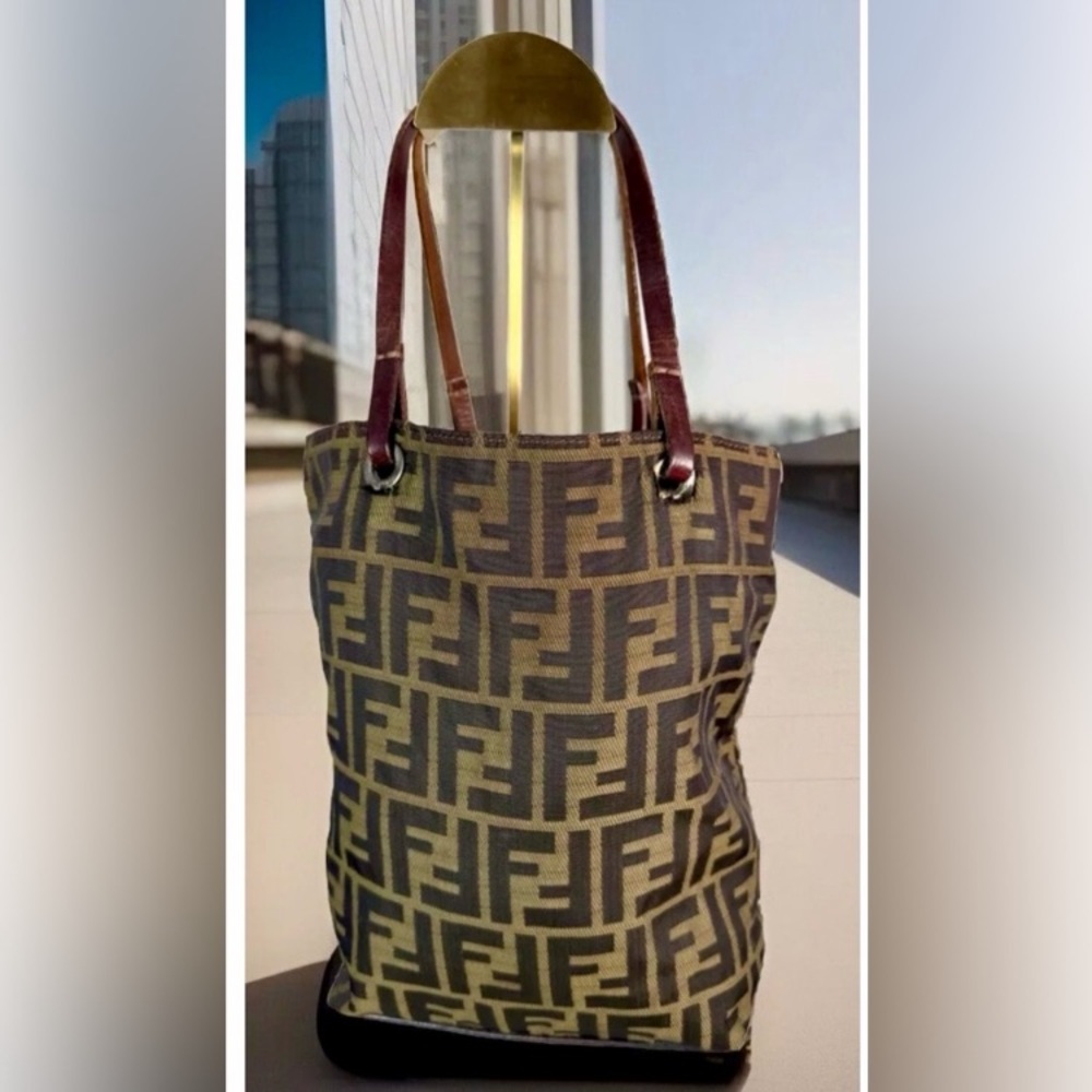 FENDI Zucca Canvas HandBag Brown Black Auth Tote Mini Small EUC Handbag